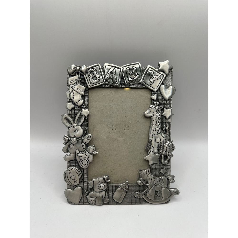 Vintage Papel Giftware Silver Tone Baby 8x6 Frame for 4x6 Photo Animals Blocks